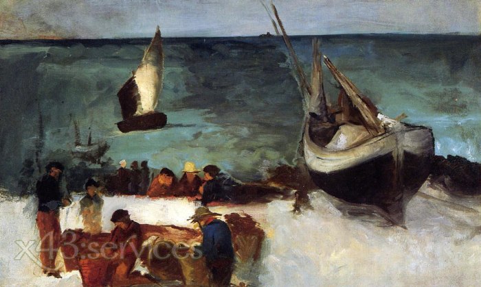 Edouard Manet - Berck Seelandschaft Fischerboote und Fischer - Berck Seascape Fishing Boats and Fishermen